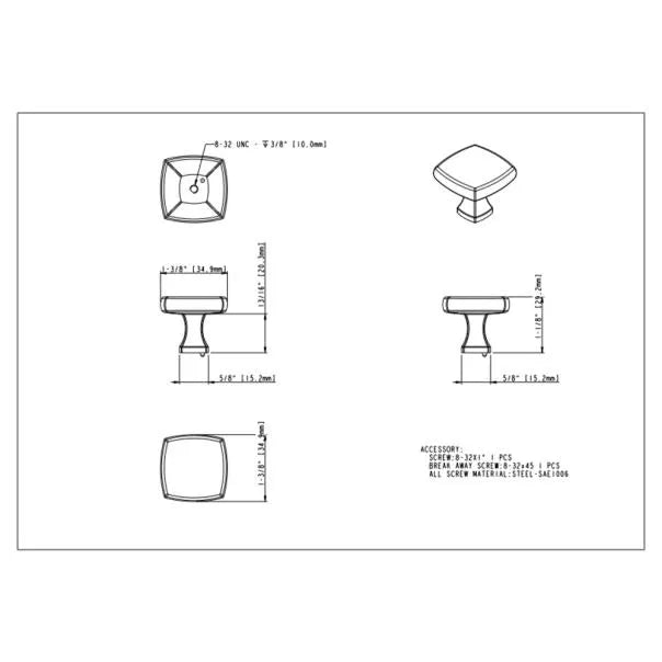 1-3/8" Overall Length Griffin Cabinet Knob