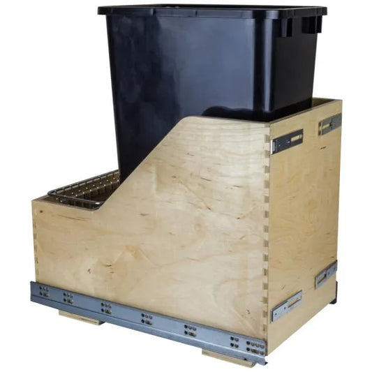 Single 50 Quart Wood Bottom-Mount Soft-close Trashcan Rollout for Door Mounting, Includes One Can