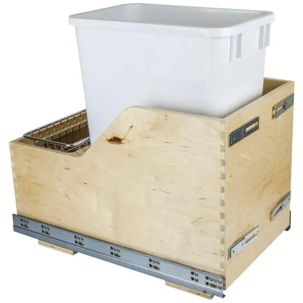 Single 35 Quart Wood Bottom-Mount Soft-close Vanity Trashcan Rollout for Door Mounting, Includes One Can