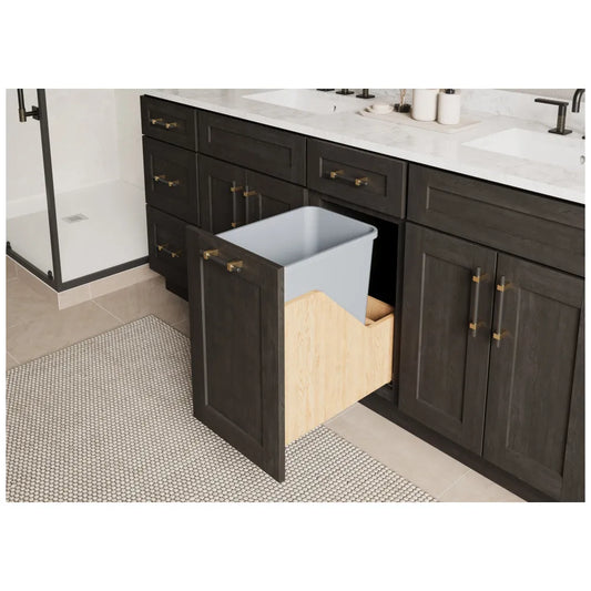 Single 35 Quart Wood Bottom-Mount Soft-close Vanity Trashcan Rollout for Door Mounting, Includes One Can