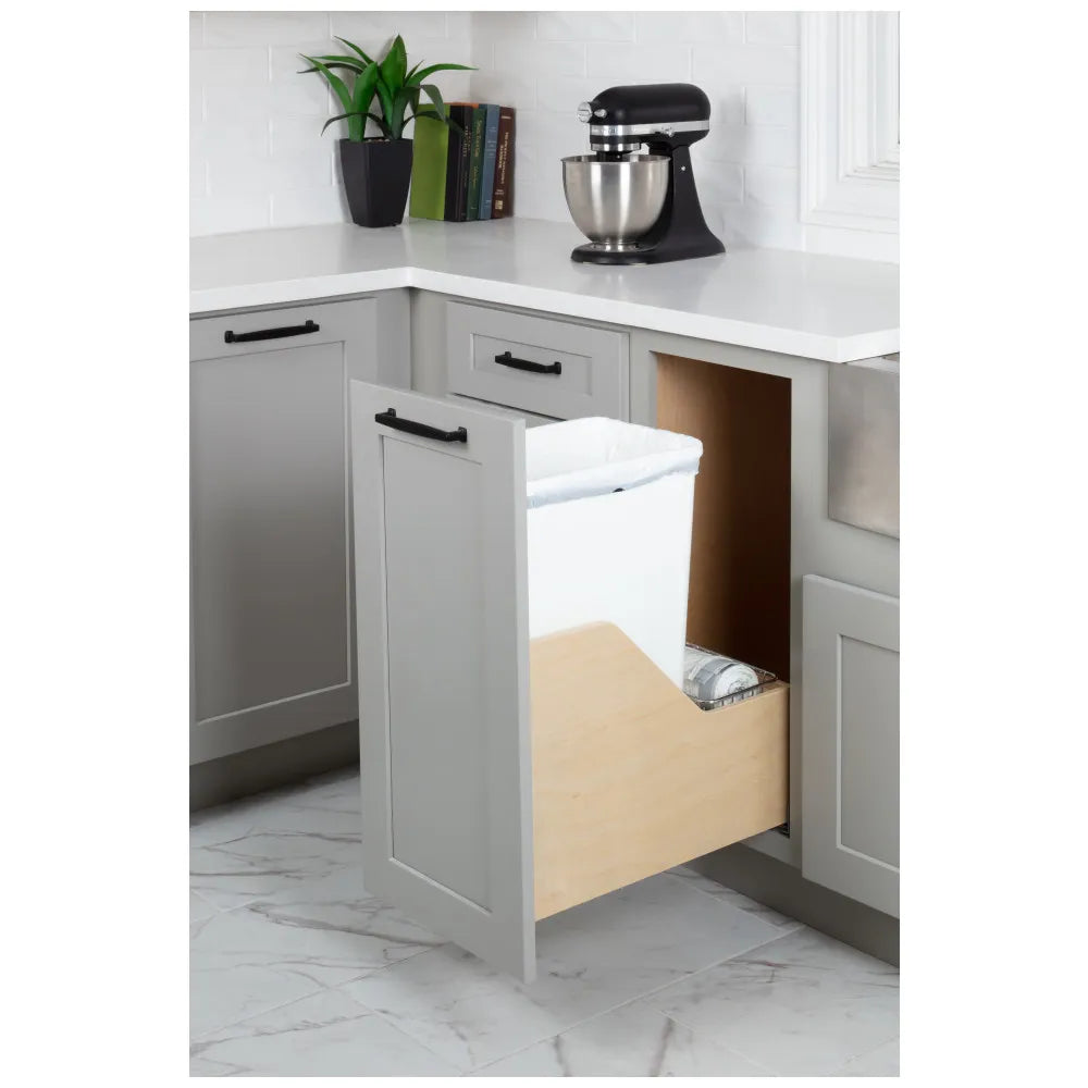 Single 50 Quart Wood Bottom-Mount Soft-close Trashcan Rollout for Door Mounting, Includes One Can