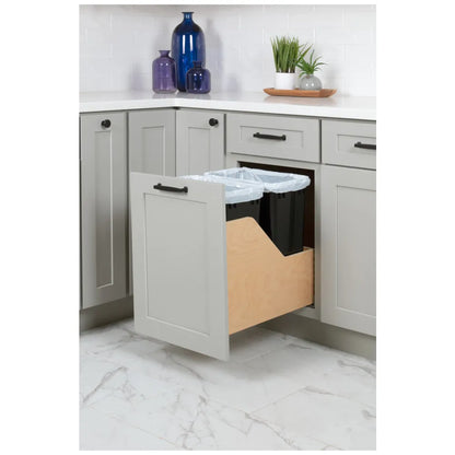 Double 35 Quart Wood Bottom-Mount Soft-close Trashcan Rollout for Door Mounting, Includes Two Cans