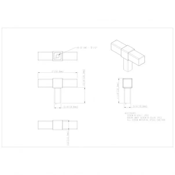 2" Overall Length Zane Cabinet "T" Knob