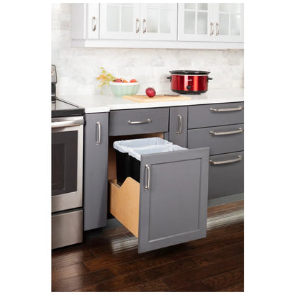 Double 35 Quart Wood Bottom-Mount Soft-close Trashcan Rollout for Door Mounting, Includes Two Cans
