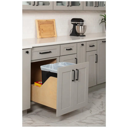 Double 35 Quart Wood Bottom-Mount Soft-close Trashcan Rollout for Door Mounting, Includes Two Cans