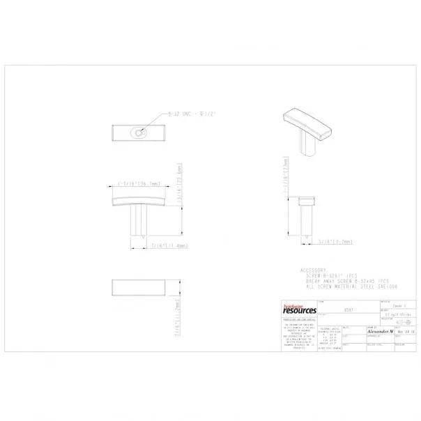 1-1/2" Overall Length Square Thatcher Cabinet "T" Knob