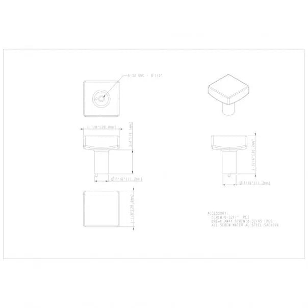 1-1/8" Overall Length Square Dominique Cabinet Knob