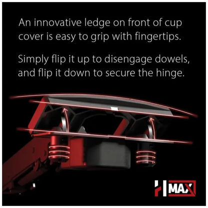 HR MAX™ 110° Heavy Duty Full Overlay Cam Adjustable Soft-close Hinge with Lever-Top Dowels