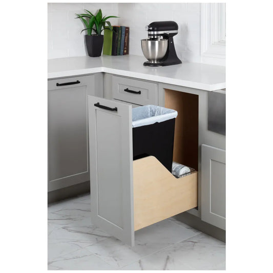 Single 50 Quart Wood Bottom-Mount Soft-close Trashcan Rollout for Door Mounting, Includes One Can