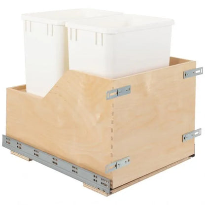 Double 35 Quart Wood Bottom-Mount Soft-close Trashcan Rollout for Door Mounting, Includes Two Cans