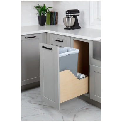 Single 50 Quart Wood Bottom-Mount Soft-close Trashcan Rollout for Door Mounting, Includes One Can