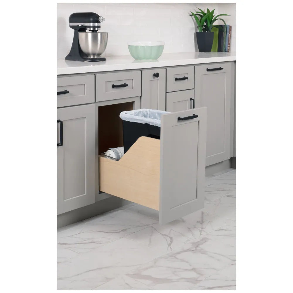 Single 35 Quart Wood Bottom-Mount Soft-close Vanity Trashcan Rollout for Door Mounting, Includes One Can