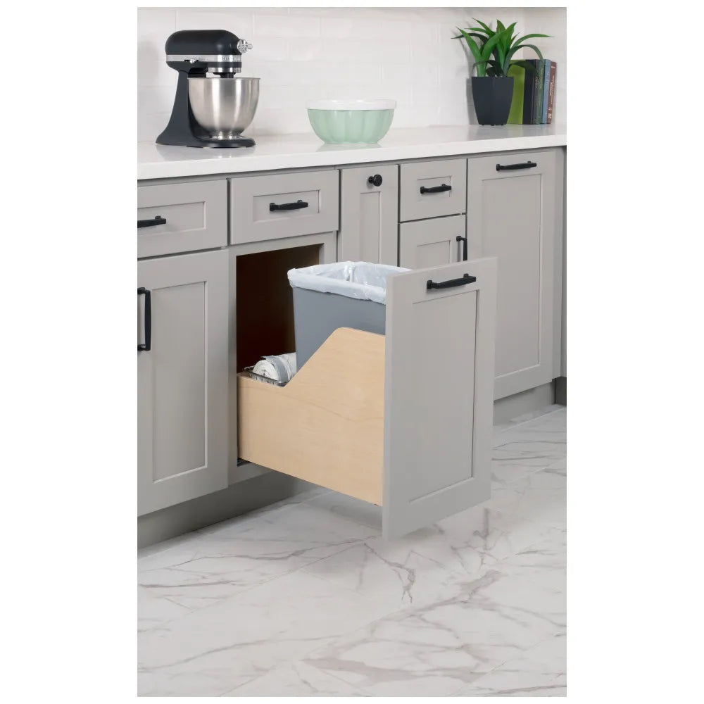 Single 35 Quart Wood Bottom-Mount Soft-close Vanity Trashcan Rollout for Door Mounting, Includes One Can