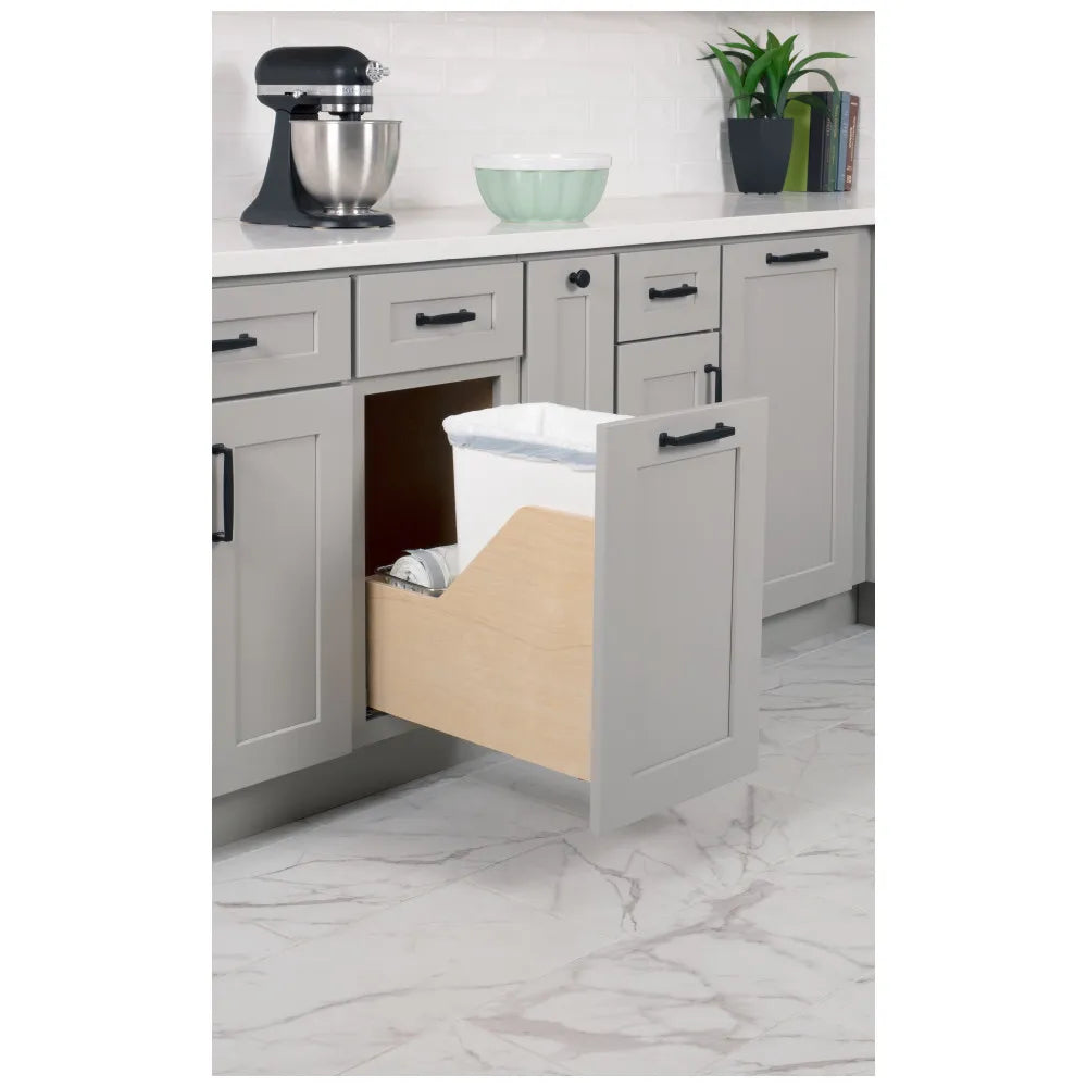 Single 35 Quart Wood Bottom-Mount Soft-close Vanity Trashcan Rollout for Door Mounting, Includes One Can