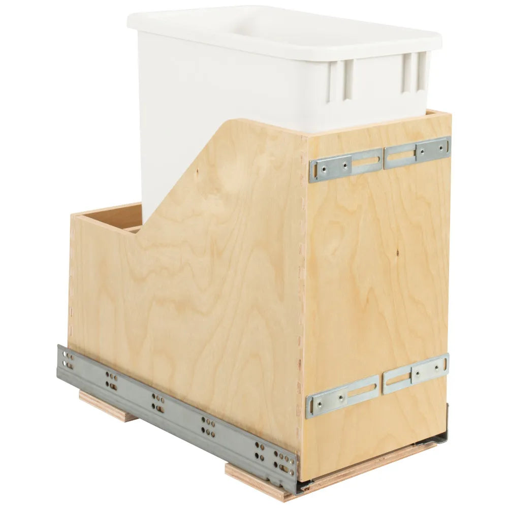 Single 35 Quart Wood Bottom-Mount Soft-close Vanity Trashcan Rollout for Door Mounting, Includes One Can