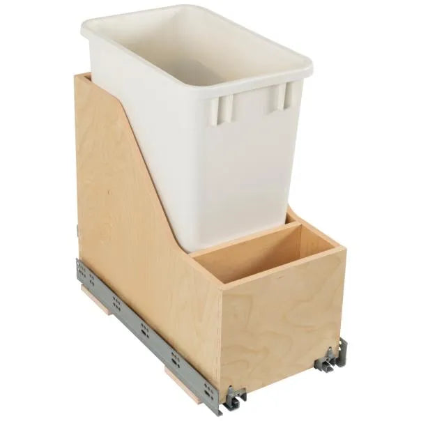 Single 35 Quart Wood Bottom-Mount Soft-close Vanity Trashcan Rollout for Door Mounting, Includes One Can