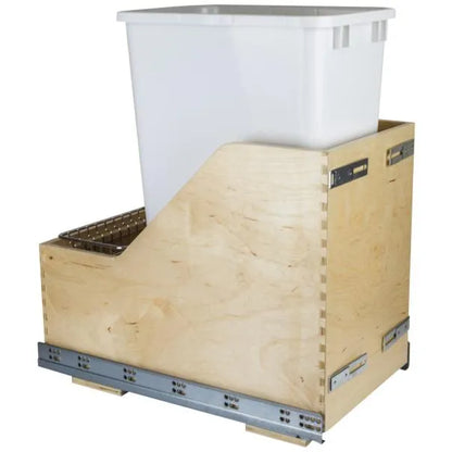 Single 50 Quart Wood Bottom-Mount Soft-close Trashcan Rollout for Door Mounting, Includes One Can